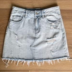 1. State Light Blue Distressed Denim Mini Skirt